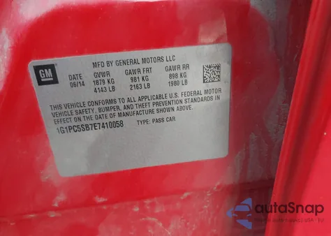 2014 Chevrolet Cruze 1Lt Auto z USA, uszkodzony, nr VIN 1G1PC5SB7E7410058